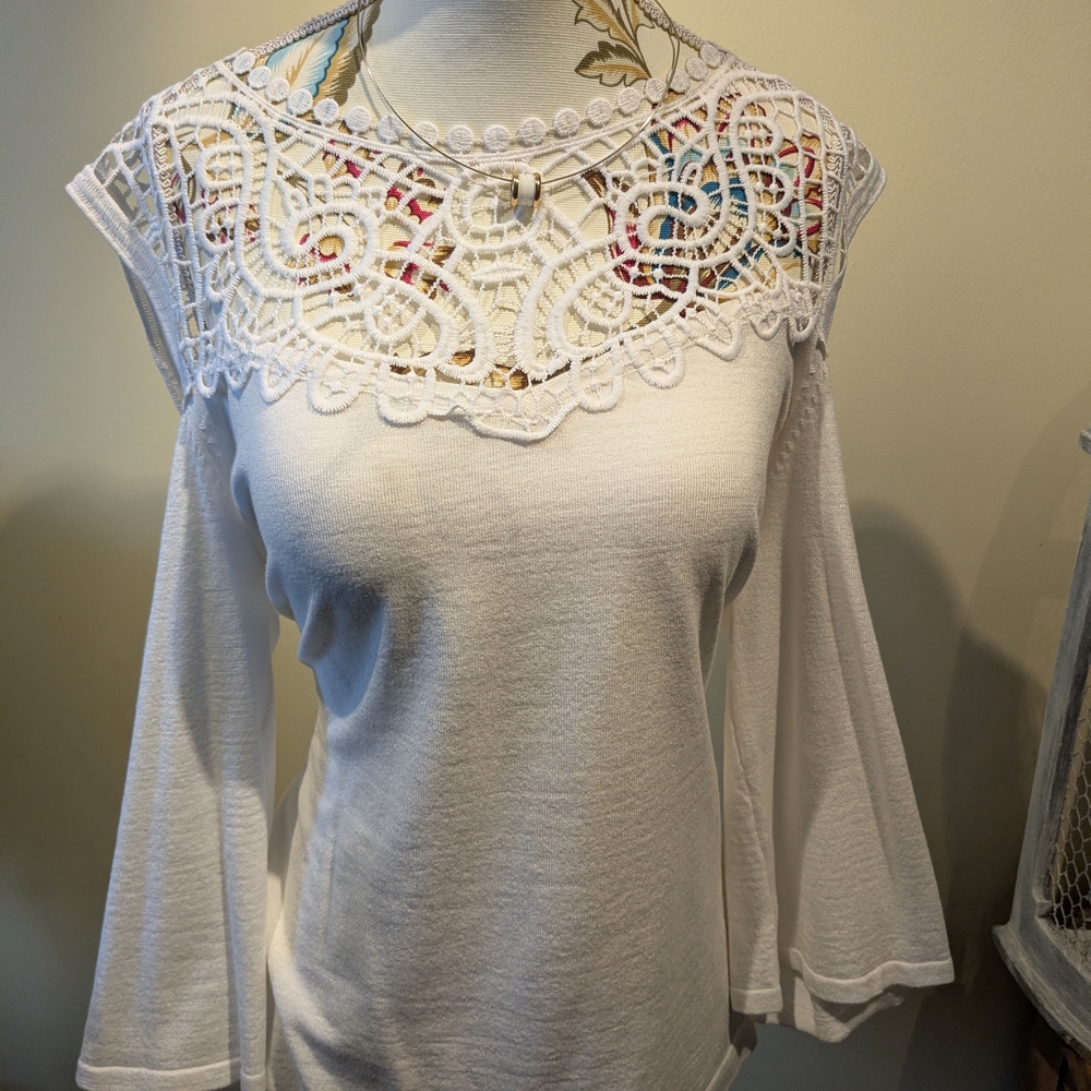 Cleo Elegant White Crochet Women's Blouse